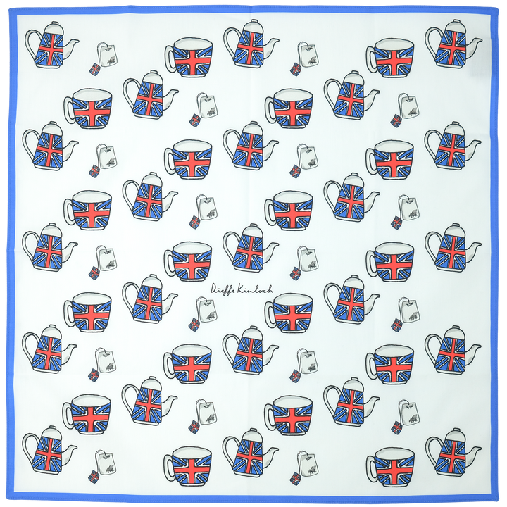 LONDON "TEA CUP & TEA POT" コットン ハンカチーフ（クラシック）CREAM×GREEN