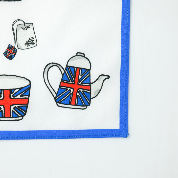 LONDON "TEA CUP & TEA POT" コットン ハンカチーフ（クラシック）CREAM×GREEN