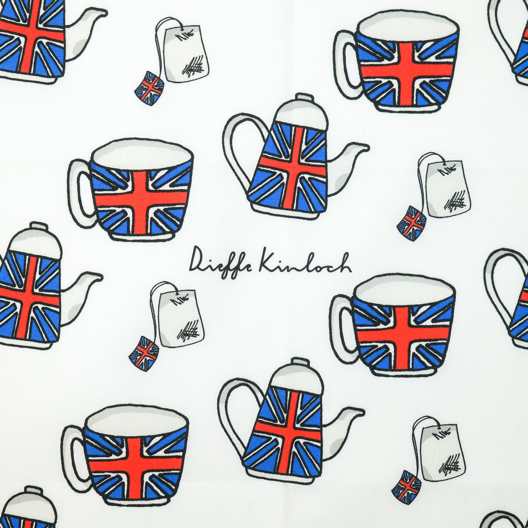 LONDON "TEA CUP & TEA POT" コットン ハンカチーフ（クラシック）CREAM×GREEN