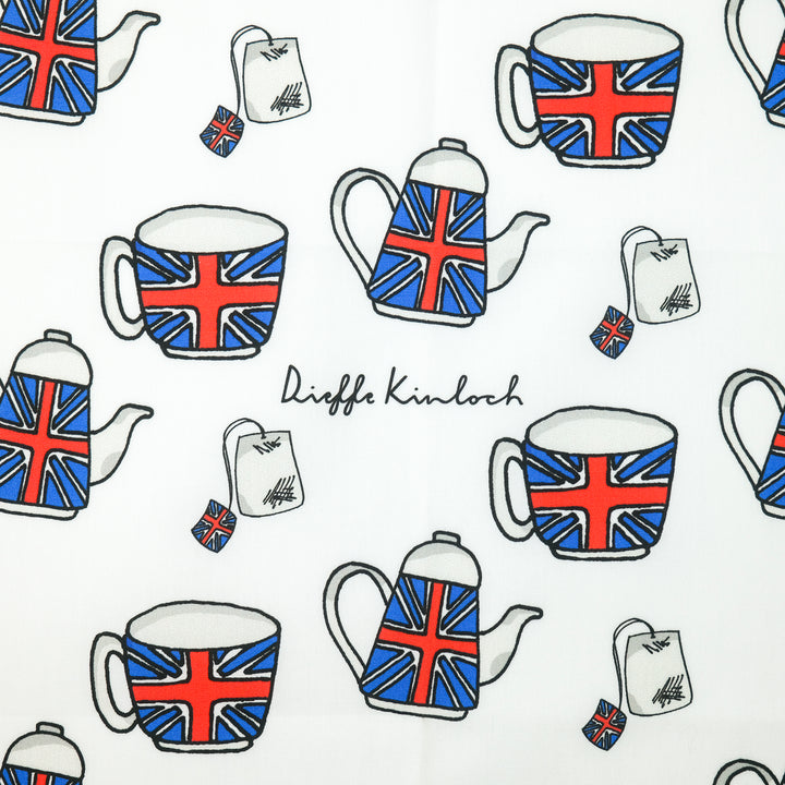 LONDON "TEA CUP & TEA POT" コットン ハンカチーフ（クラシック）CREAM×GREEN