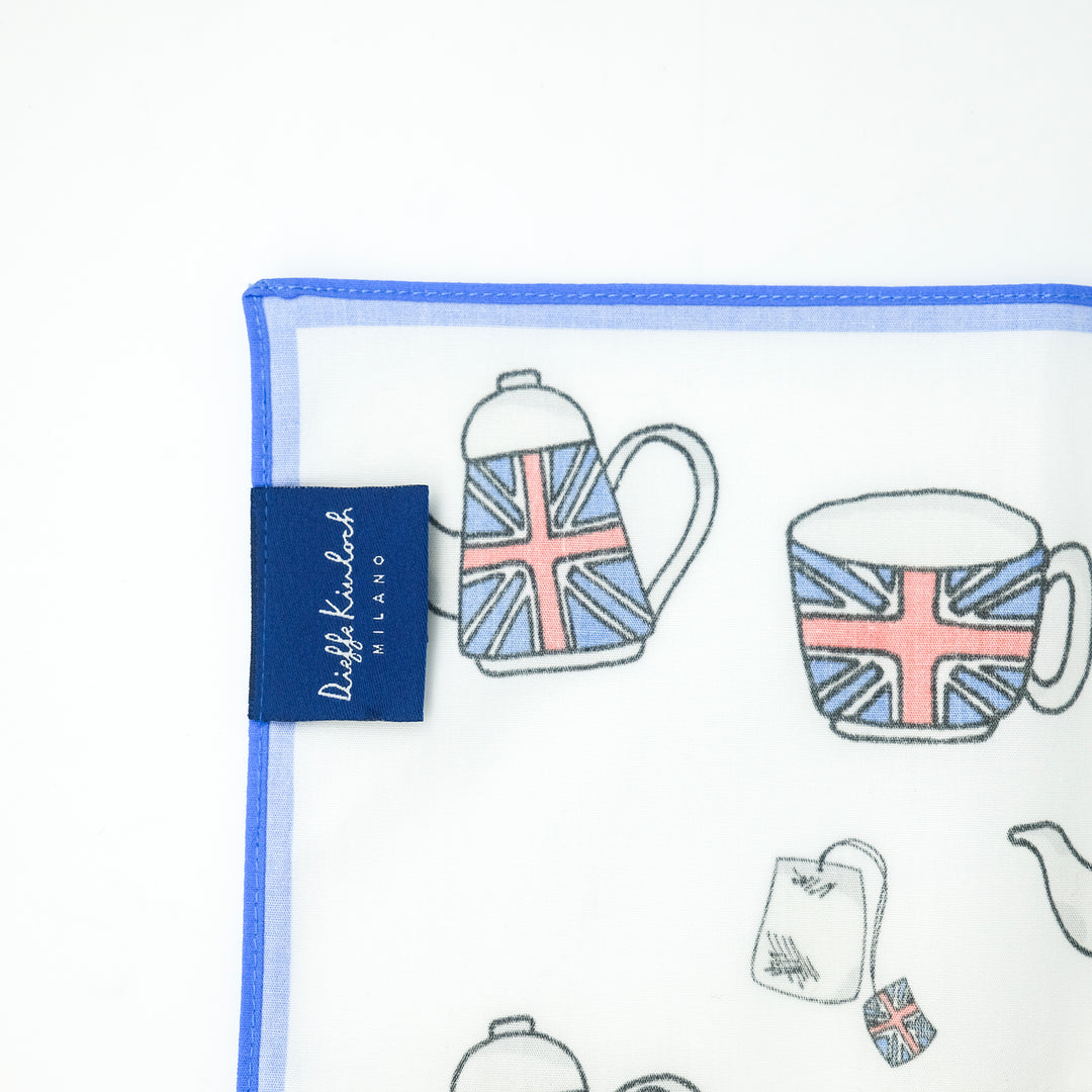 LONDON "TEA CUP & TEA POT" コットン ハンカチーフ（クラシック）CREAM×GREEN