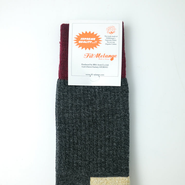 【MENS】RICHARD / リチャード COTTON WOOL SOCKS CHARCOAL/PLUM/ECRU