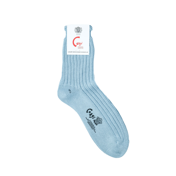 【MENS】SOFT COTTON 5×1 RIB SHORT SOCKS LT.BLUE
