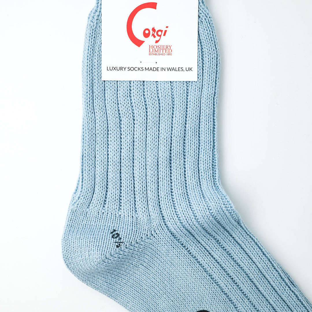 【MENS】SOFT COTTON 5×1 RIB SHORT SOCKS LT.BLUE