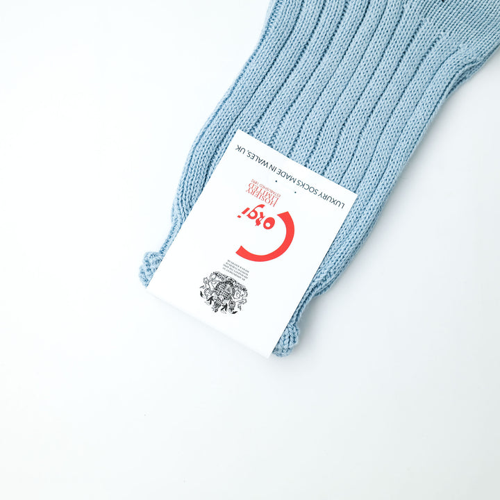 【MENS】SOFT COTTON 5×1 RIB SHORT SOCKS LT.BLUE
