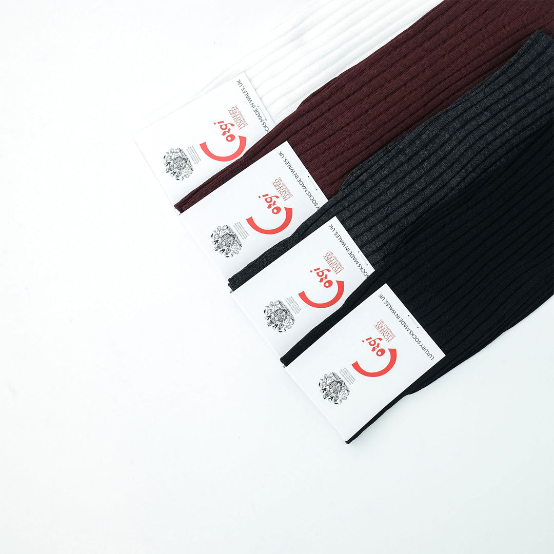 【MENS】FINE GAUGE RIB SOCKS BURGANDY
