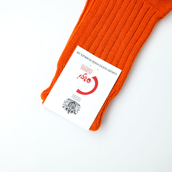 【MENS】SOFT COTTON 5×1 RIB SHORT SOCKS ORANGE
