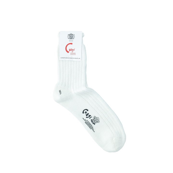 【MENS】SOFT COTTON 5×1 RIB SHORT SOCKS WHITE