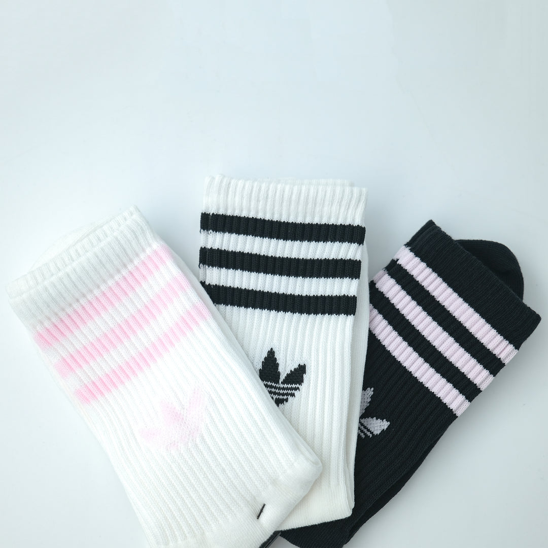 adidas Originals  3S CREW S 3P スリーストライプス クルーソックス 3PACK WHITE/BLACK/CLEAR PINK