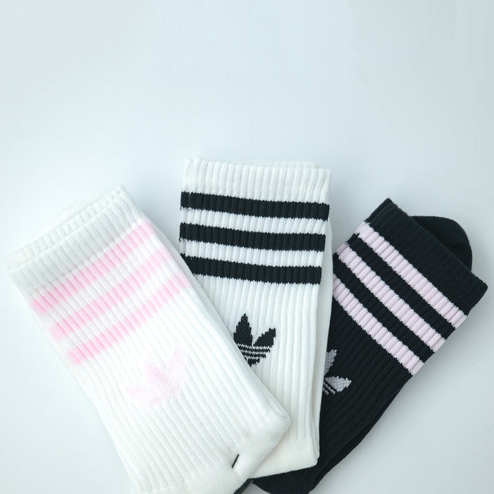 adidas Originals  3S CREW S 3P スリーストライプス クルーソックス 3PACK WHITE/BLACK/CLEAR PINK