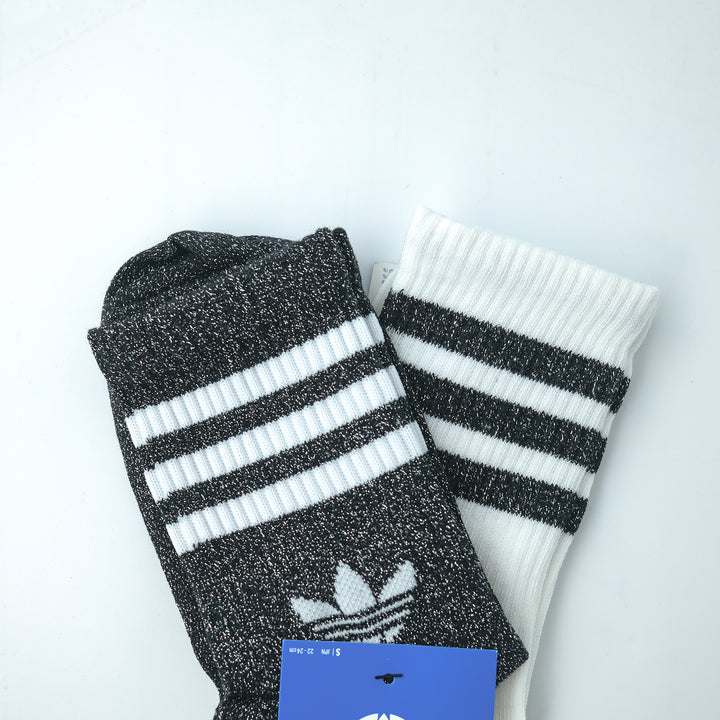 adidas Originals  3S GLITTER CR S スリーストライプス グリッター クルーソックス 2PACK BLACK/WHITE