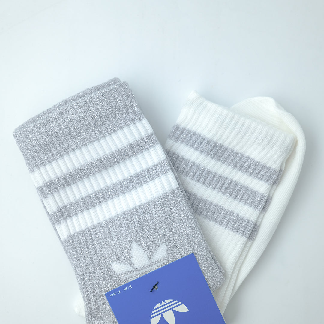 adidas Originals  3S GLITTER CR S  スリーストライプス グリッター クルーソックス 2PACK SILVER METALLIC/WHITE