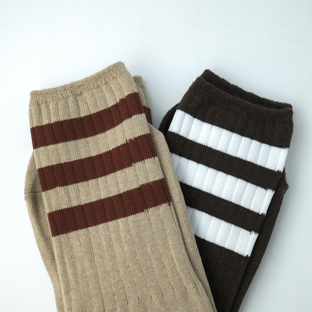 adidas Originals  3S RIB CR S スリーストライプス リブ クルーソックス 2PACK TRACE KHAKI/DARK BROWN