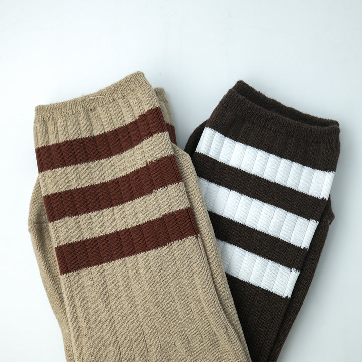 adidas Originals  3S RIB CR S スリーストライプス リブ クルーソックス 2PACK TRACE KHAKI/DARK BROWN