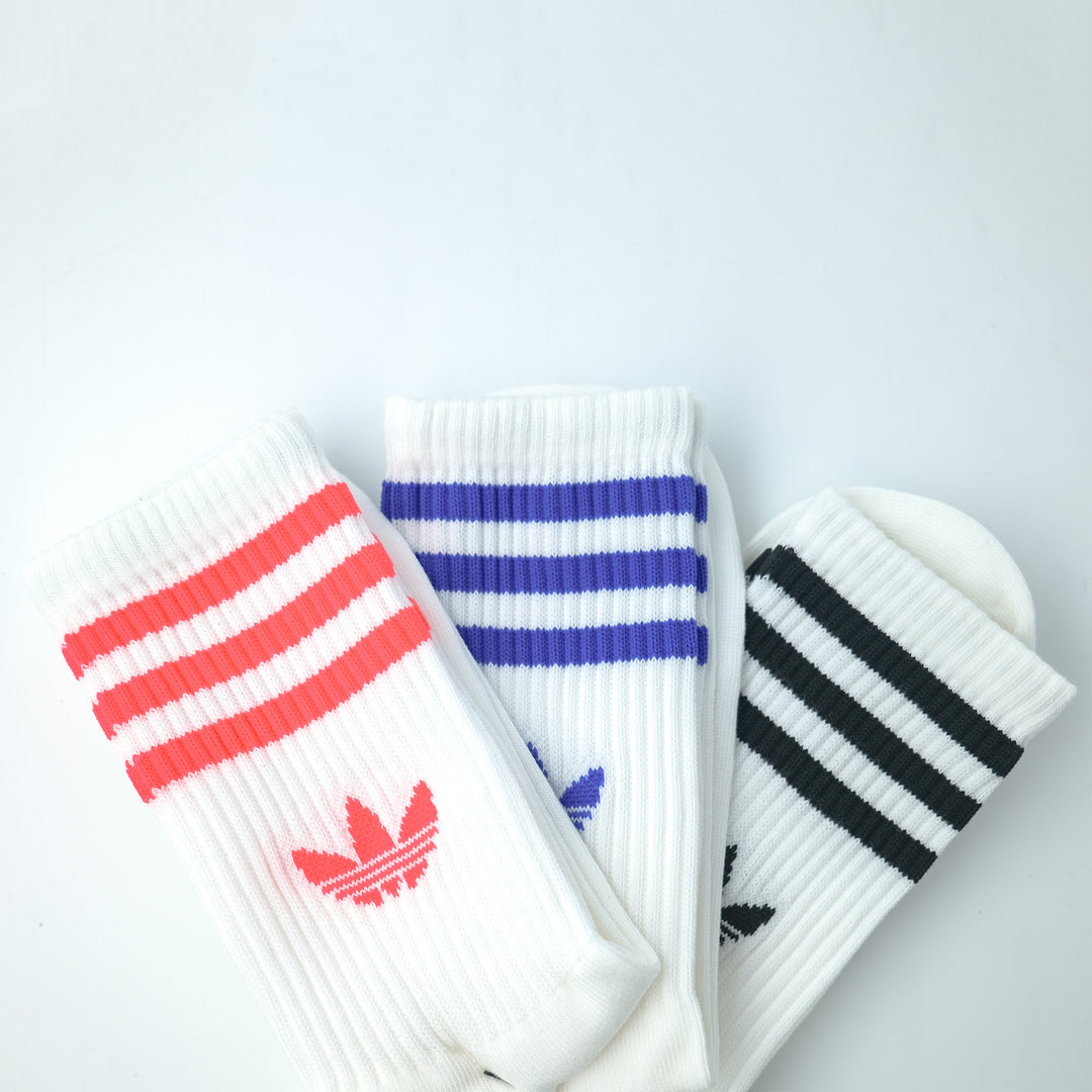 adidas Originals  3S CREW S 3P スリーストライプス クルーソックス 3PACK WHITE/LUCID RED/LUCID BLUE