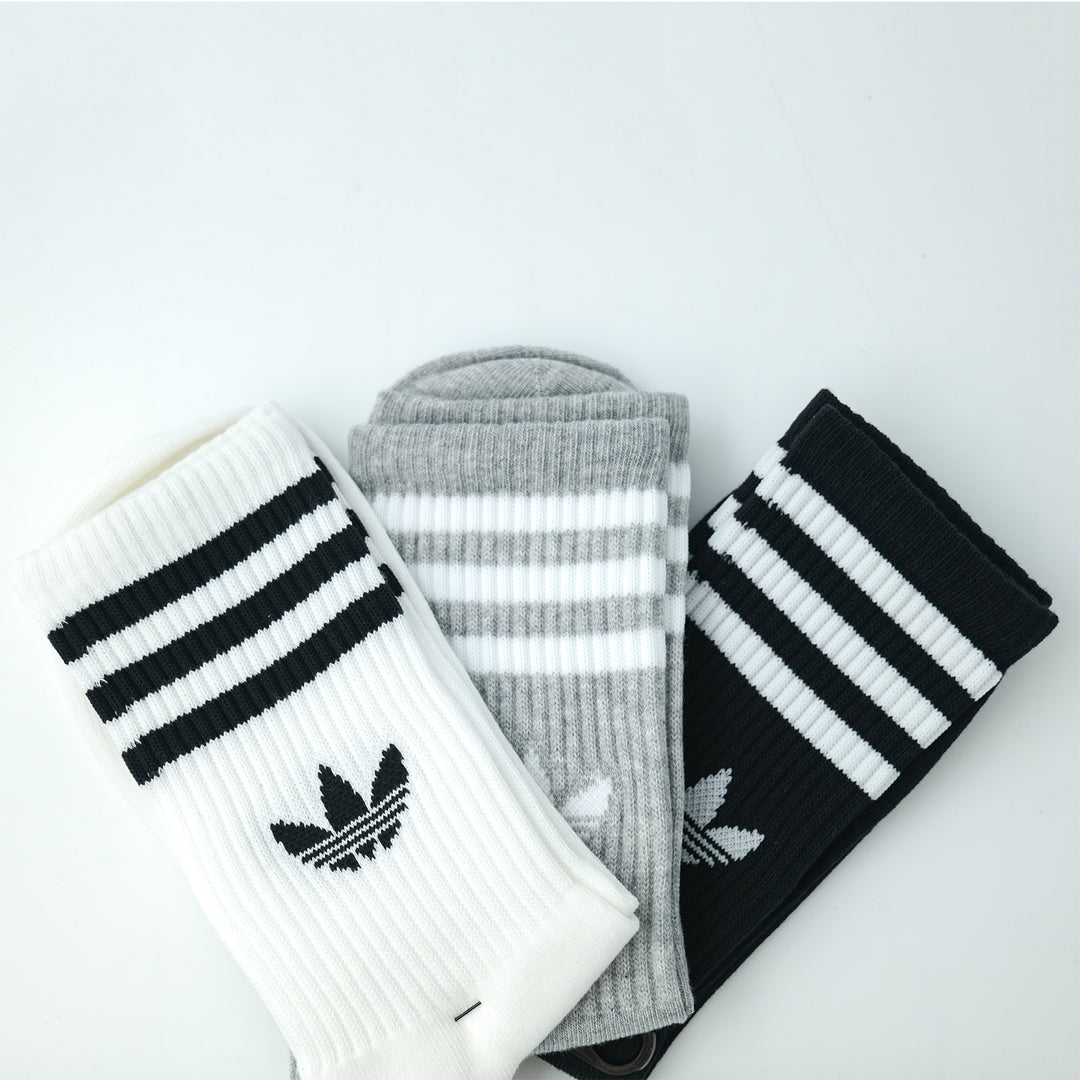adidas Originals 3S CREW SOCK スリーストライプス クルーソックス 3PACK WHITE/MEDIUM GREY HEATHER/BLACK