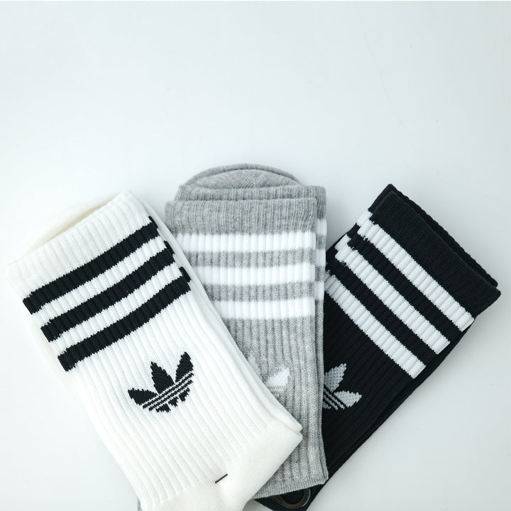 adidas Originals 3S CREW SOCK スリーストライプス クルーソックス 3PACK WHITE/MEDIUM GREY HEATHER/BLACK