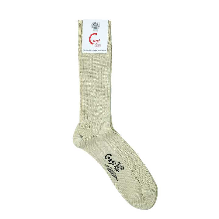 【MENS】MERCERISED COTTON 3×1 RIB SOCKS WHITE YELLOW
