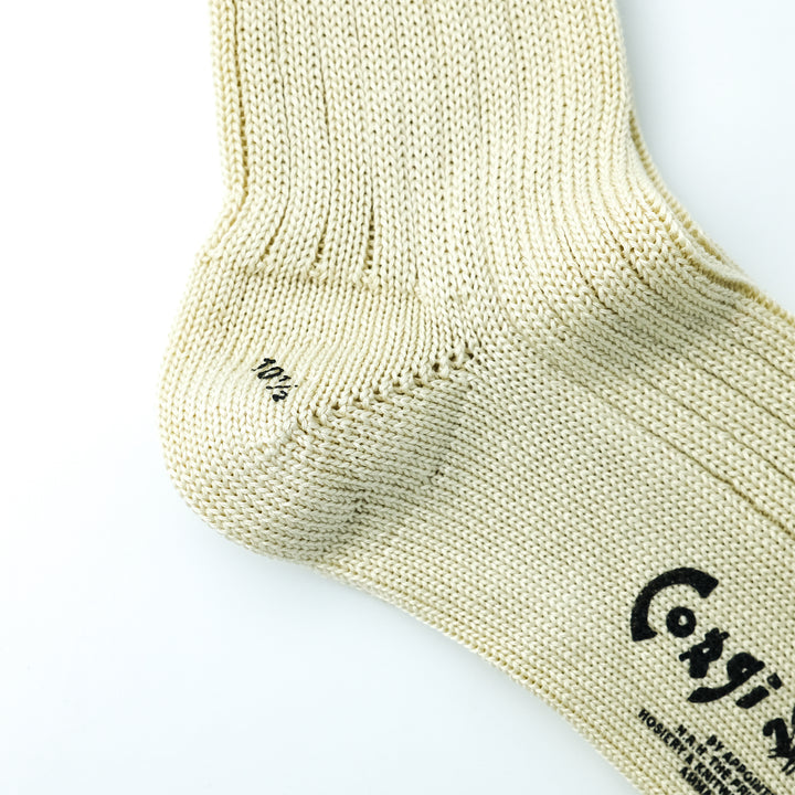 【MENS】MERCERISED COTTON 3×1 RIB SOCKS WHITE YELLOW