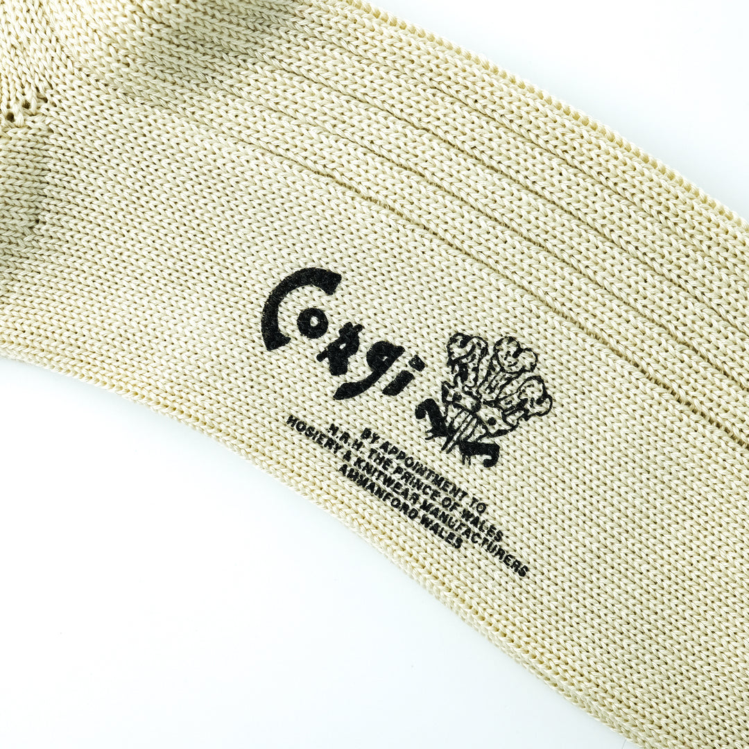 【MENS】MERCERISED COTTON 3×1 RIB SOCKS WHITE YELLOW