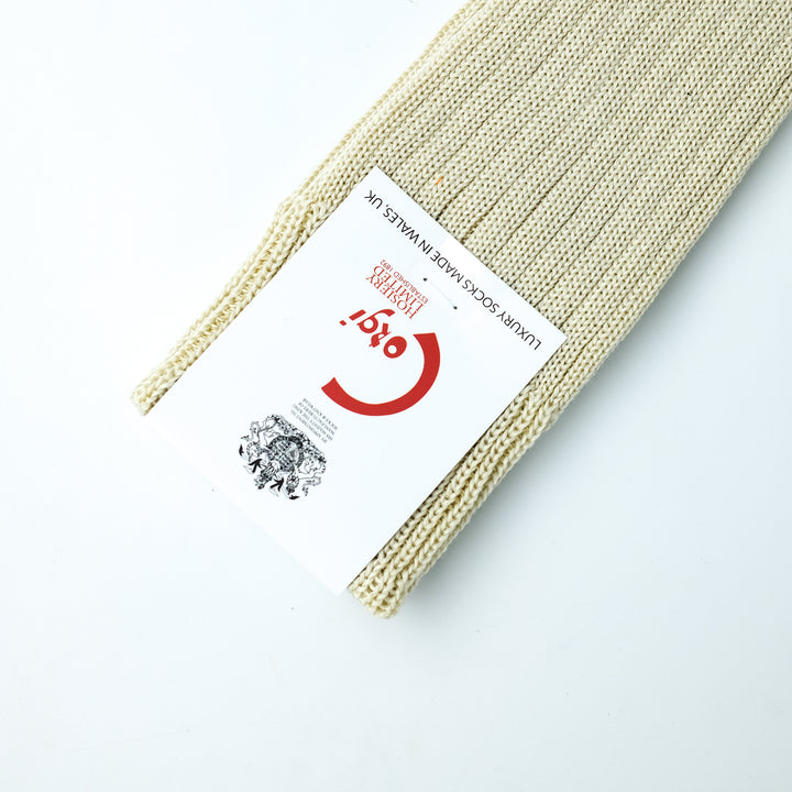 【MENS】MERCERISED COTTON 3×1 RIB SOCKS WHITE YELLOW