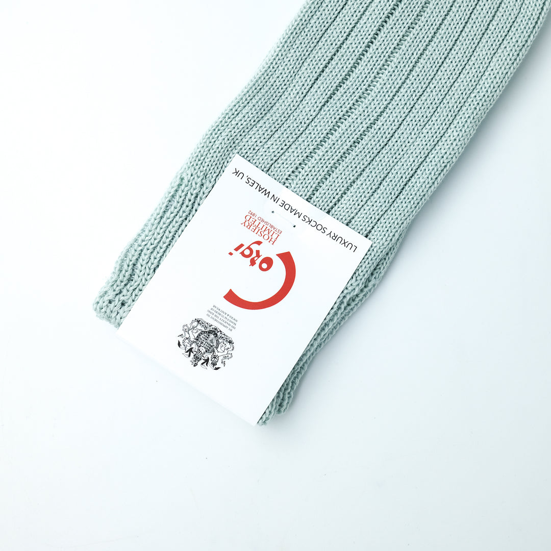 【MENS】MERCERISED COTTON 3×1 RIB SOCKS PALE GREEN