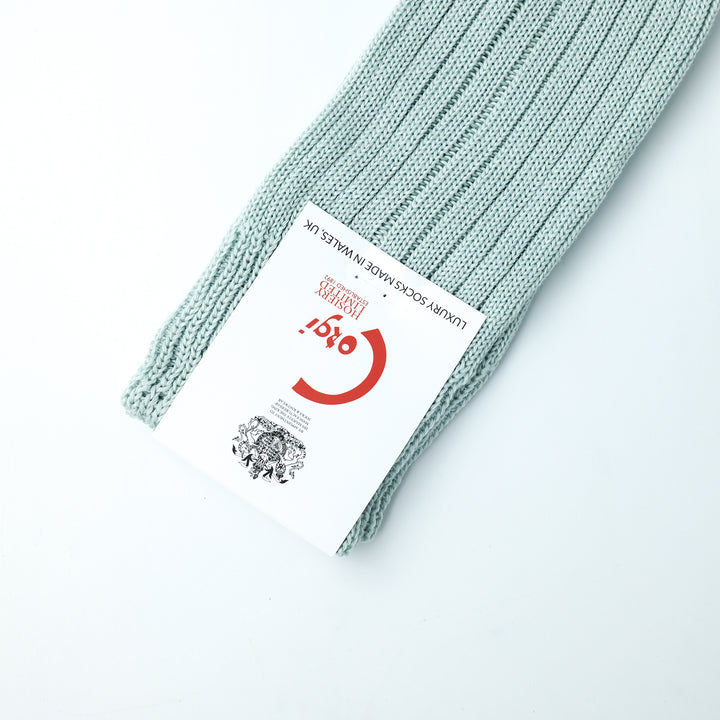 【MENS】MERCERISED COTTON 3×1 RIB SOCKS PALE GREEN