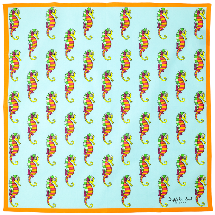 SICILY ”CAVALLUCCIO MARINO” コットンハンカチーフ (クラシック)  SAX×ORANGE