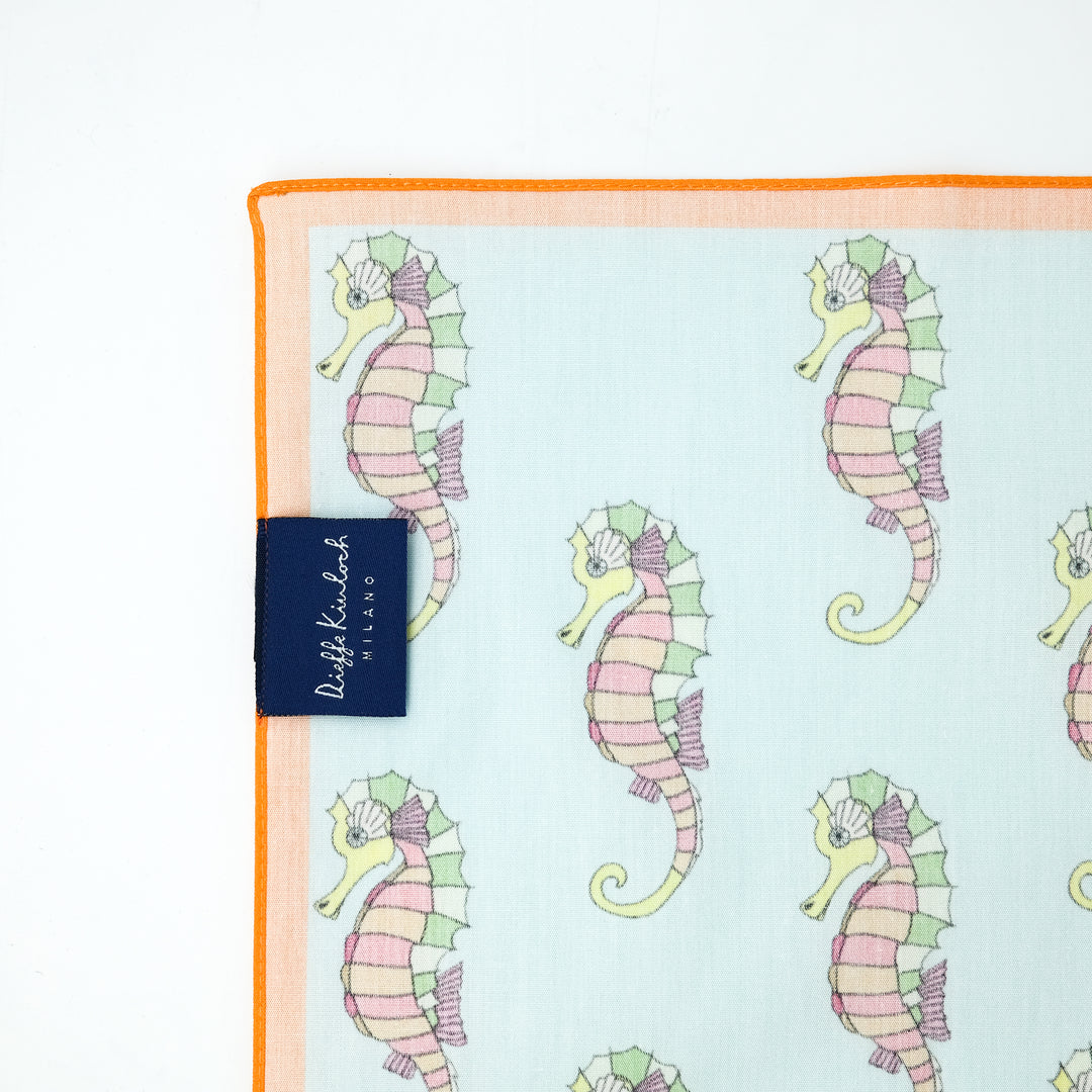 SICILY ”CAVALLUCCIO MARINO” コットンハンカチーフ (クラシック)  SAX×ORANGE