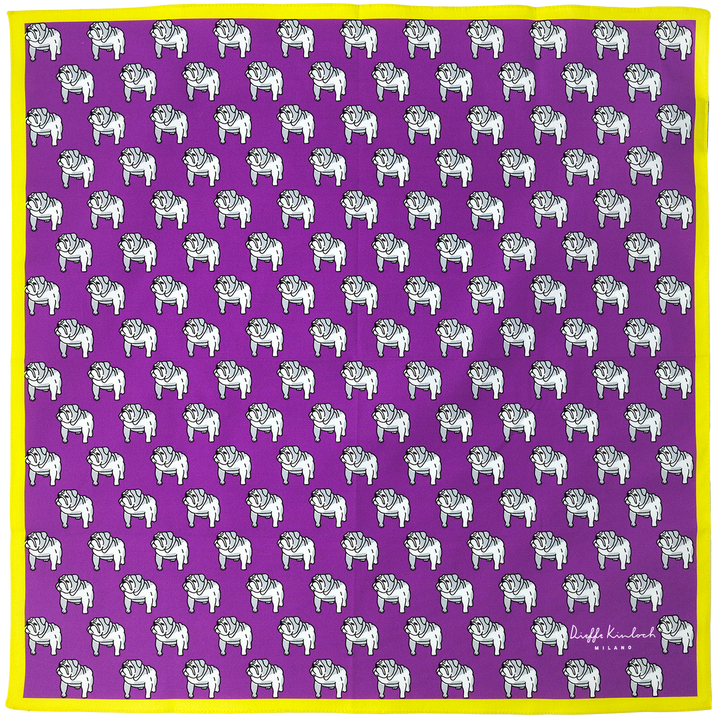 LONDON "BULLDOG ALL OVER" コットンハンカチーフ (クラシック) PURPLE×YELLOW