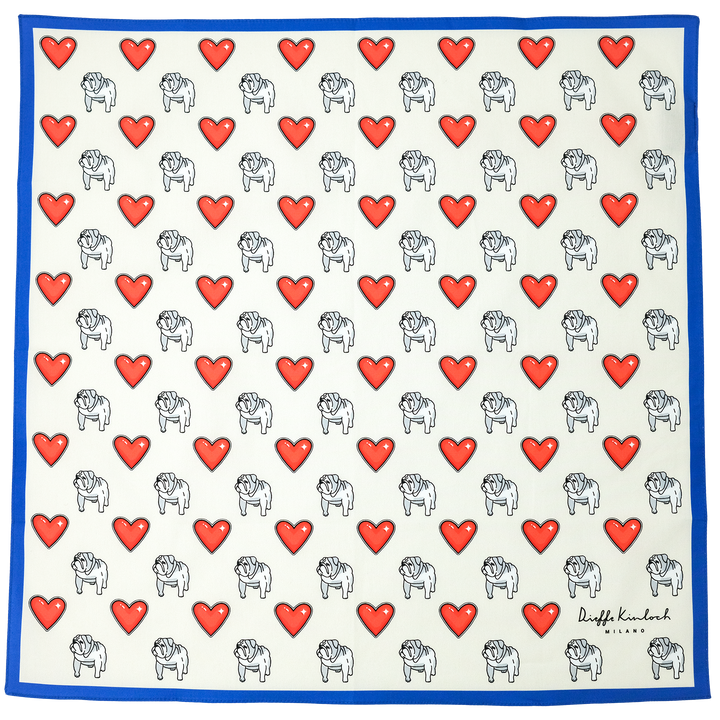 LONDON "BULLDOG ALL OVER" コットンハンカチーフ (クラシック)  IVORY×BLUE