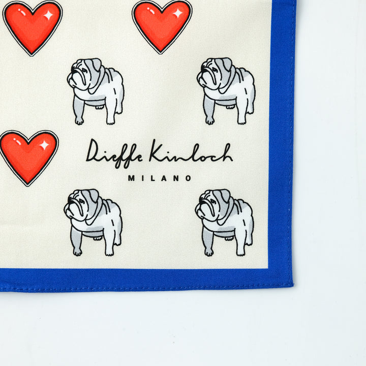 LONDON "BULLDOG ALL OVER" コットンハンカチーフ (クラシック)  IVORY×BLUE