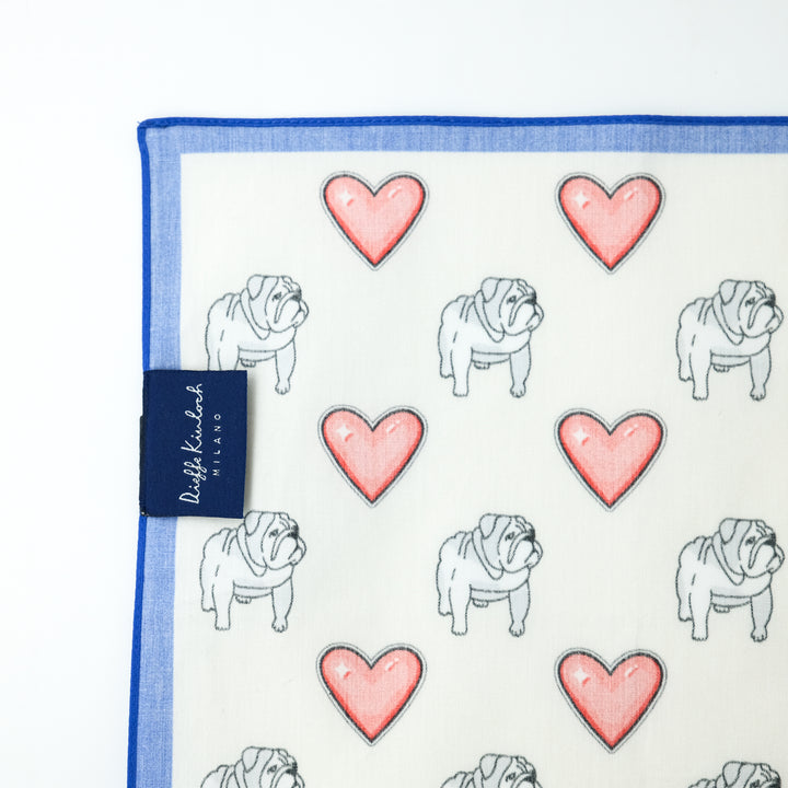 LONDON "BULLDOG ALL OVER" コットンハンカチーフ (クラシック)  IVORY×BLUE