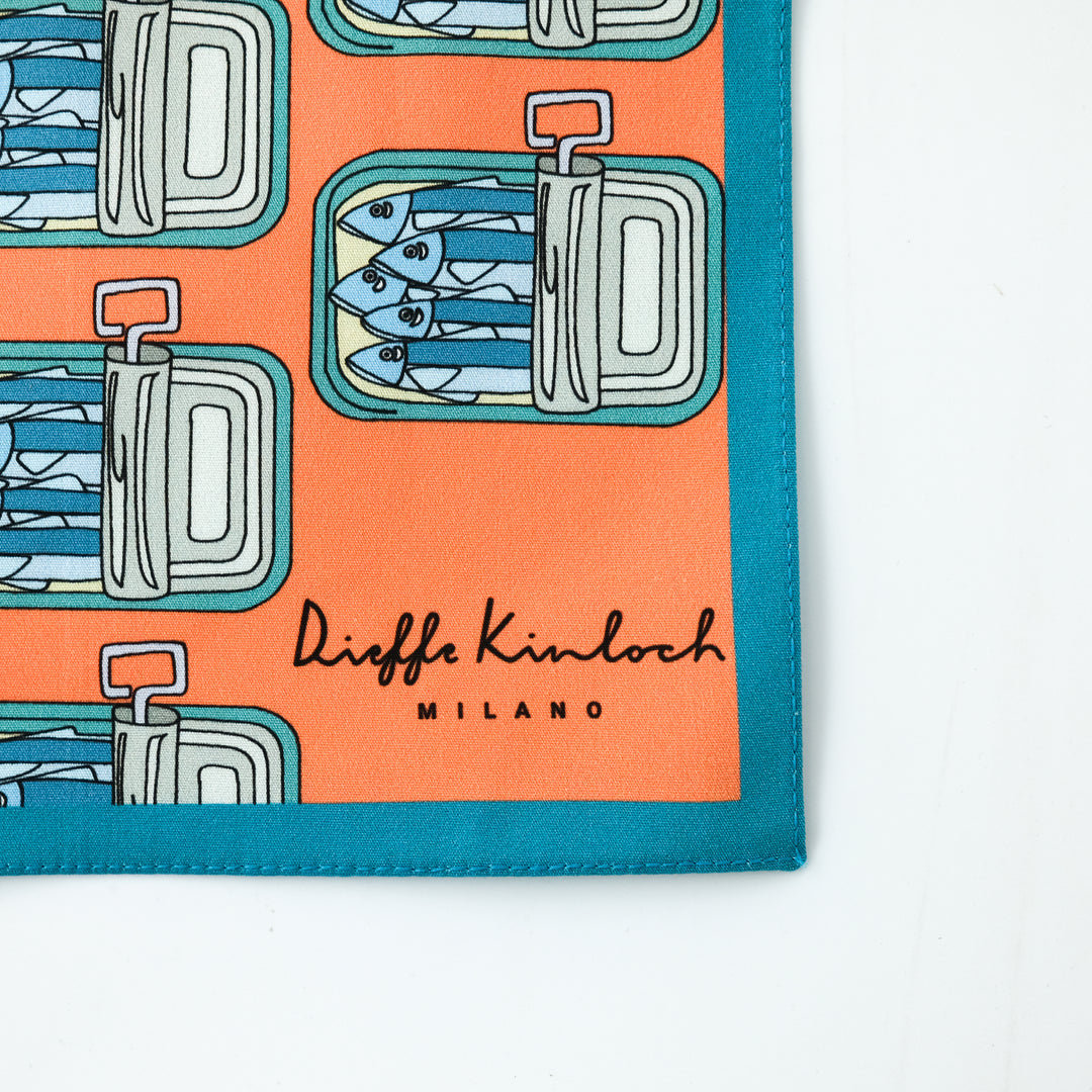 PORTUGAL "CANNED SARDINES AO" コットンハンカチーフ (クラシック)  ORANGE×BLUE