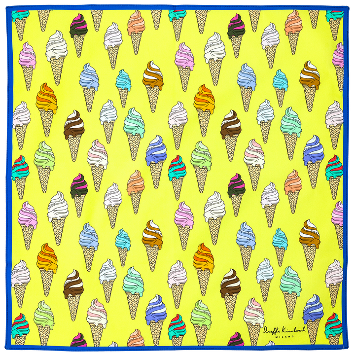 VENICE "ICE CREAM" コットンハンカチーフ (クラシック)  YELLOW×BLUE