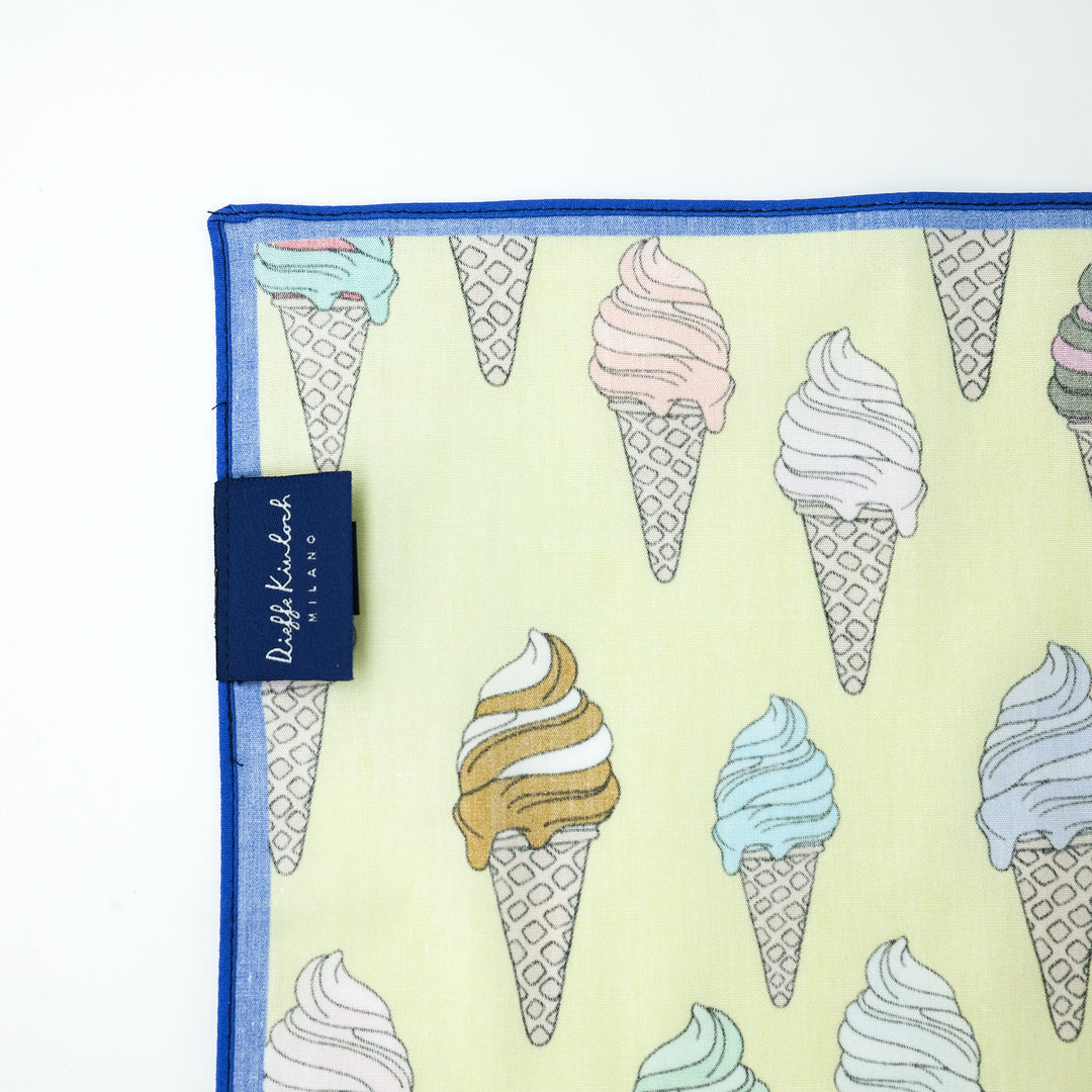 VENICE "ICE CREAM" コットンハンカチーフ (クラシック)  YELLOW×BLUE
