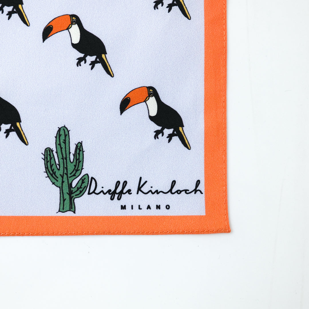 MEXICO "TOUCAN" コットンハンカチーフ (クラシック)  PURPLE×ORANGE