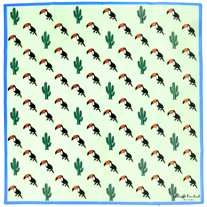 MEXICO "TOUCAN" コットンハンカチーフ (クラシック)  GREEN×BLUE