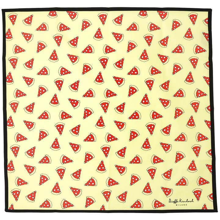 NAPOLI "PIZZA ALL OVER" コットンハンカチーフ (クラシック)  YELLOW×BROWN