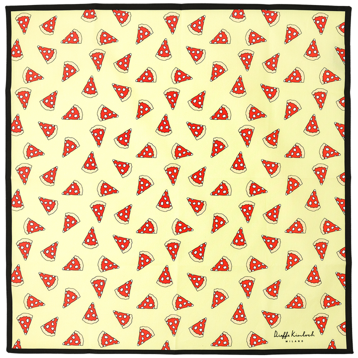 NAPOLI "PIZZA ALL OVER" コットンハンカチーフ (クラシック)  YELLOW×BROWN