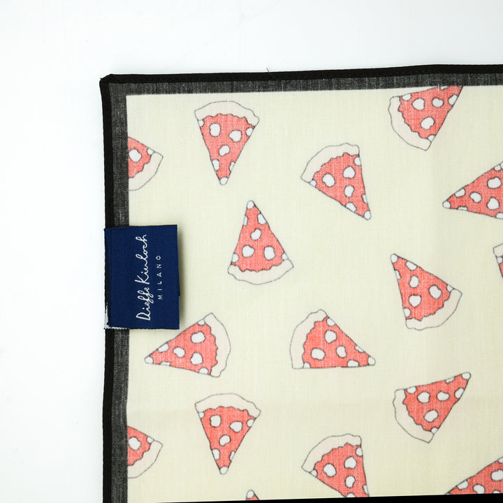 NAPOLI "PIZZA ALL OVER" コットンハンカチーフ (クラシック)  YELLOW×BROWN