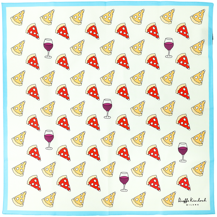 NAPOLI "PIZZA ＆WINE" コットンハンカチーフ (クラシック)  CREAM×BLUE