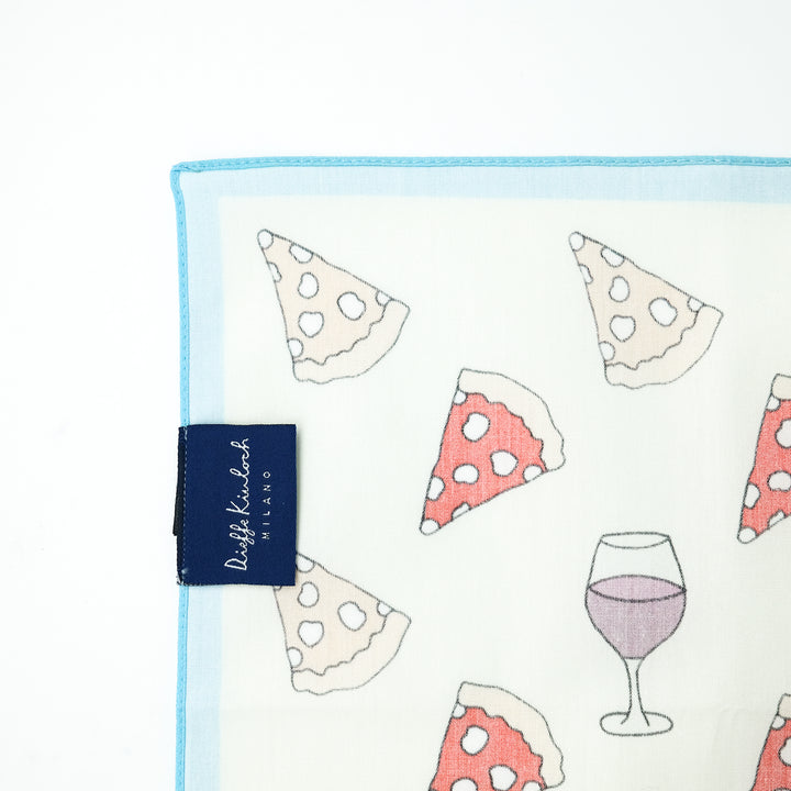 NAPOLI "PIZZA ＆WINE" コットンハンカチーフ (クラシック)  CREAM×BLUE