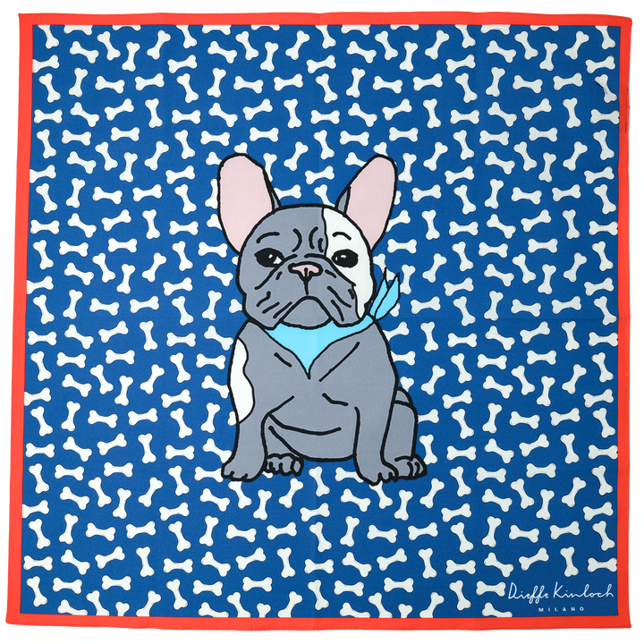 ORIGINAL "FRENCH BULLDOG 2" コットンハンカチーフ (クラシック)  BLUE×RED