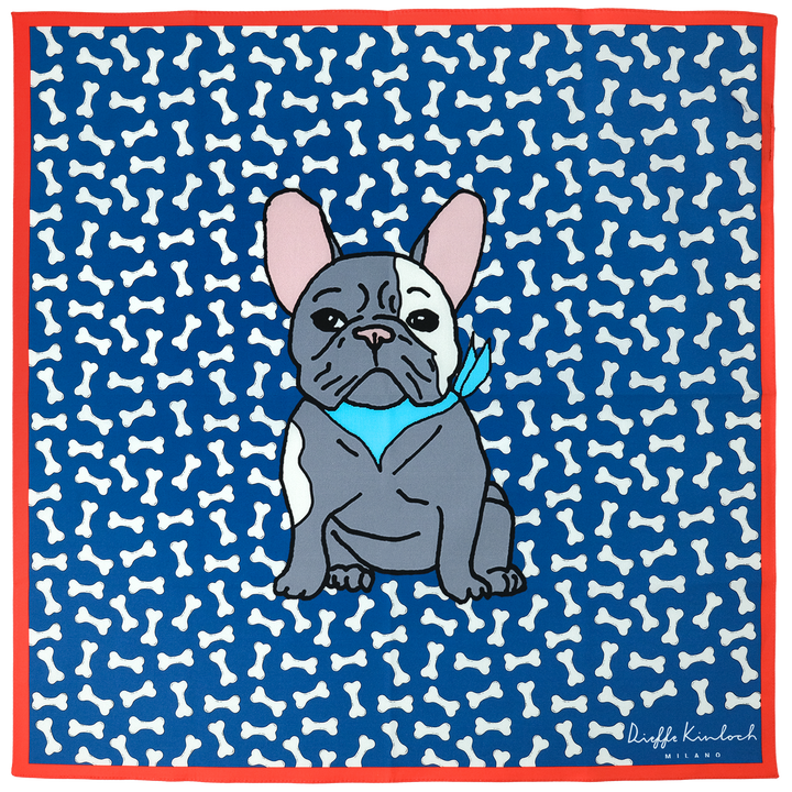 ORIGINAL "FRENCH BULLDOG 2" コットンハンカチーフ (クラシック)  BLUE×RED