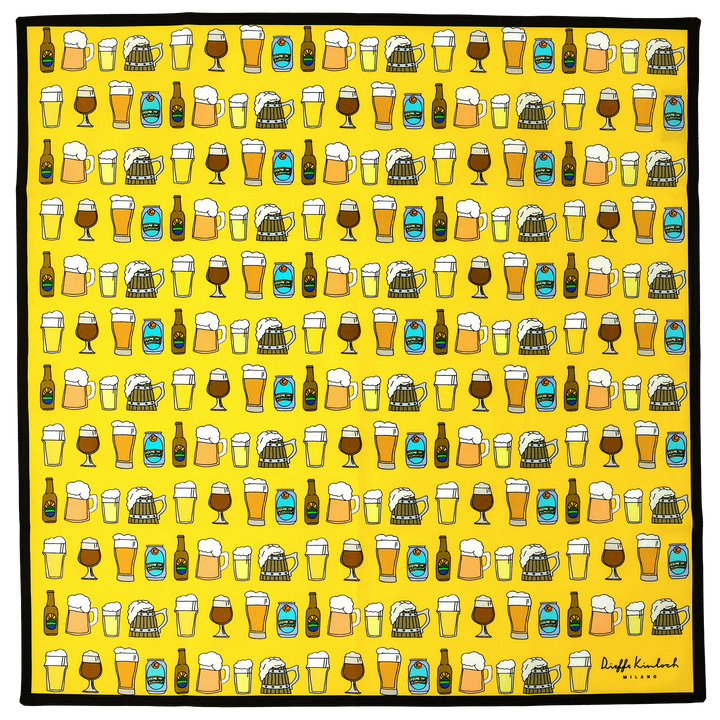 AMSTERDAM "BEER ALL OVER" コットンハンカチーフ (クラシック) YELLOW×BROWN