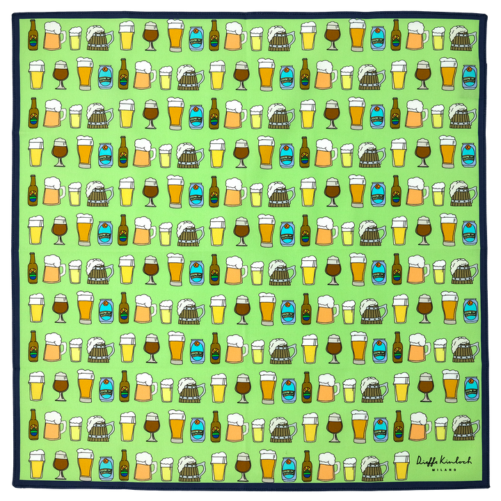 AMSTERDAM "BEER ALL OVER" コットンハンカチーフ (クラシック)  LIGHT GREEN×NAVY