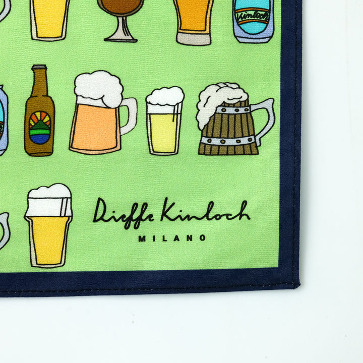AMSTERDAM "BEER ALL OVER" コットンハンカチーフ (クラシック)  LIGHT GREEN×NAVY