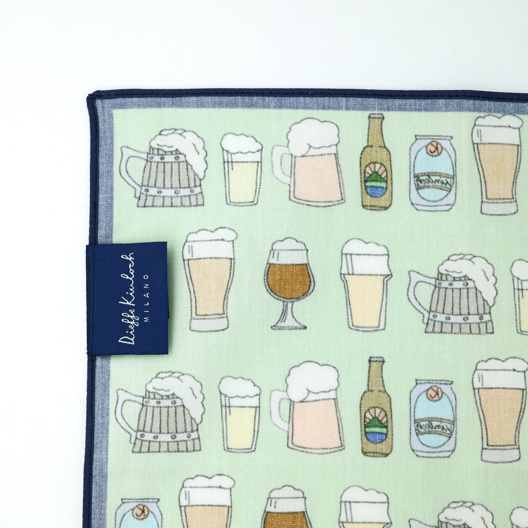 AMSTERDAM "BEER ALL OVER" コットンハンカチーフ (クラシック)  LIGHT GREEN×NAVY