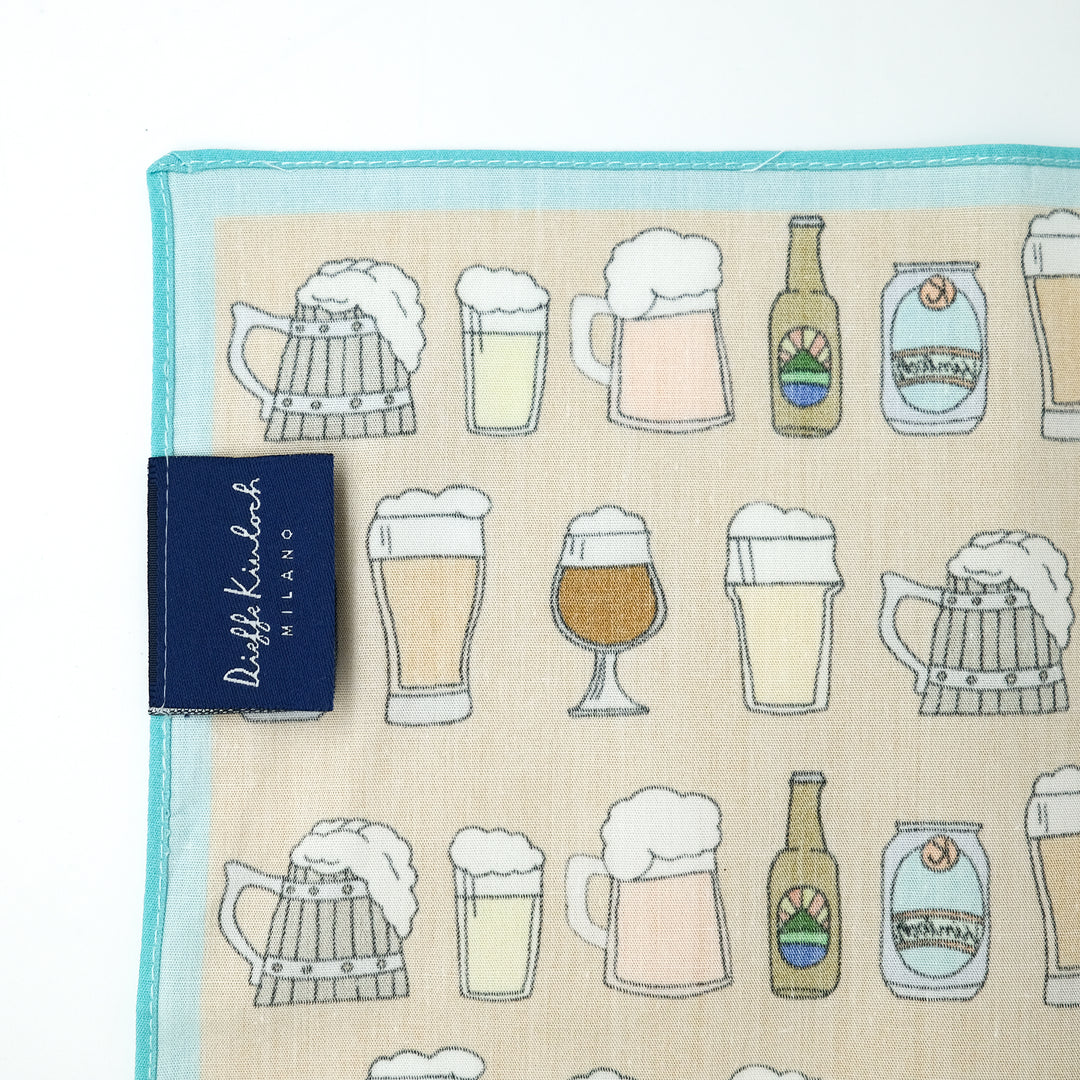 AMSTERDAM "BEER ALL OVER" コットンハンカチーフ (クラシック)  BEIGE×EMERALD